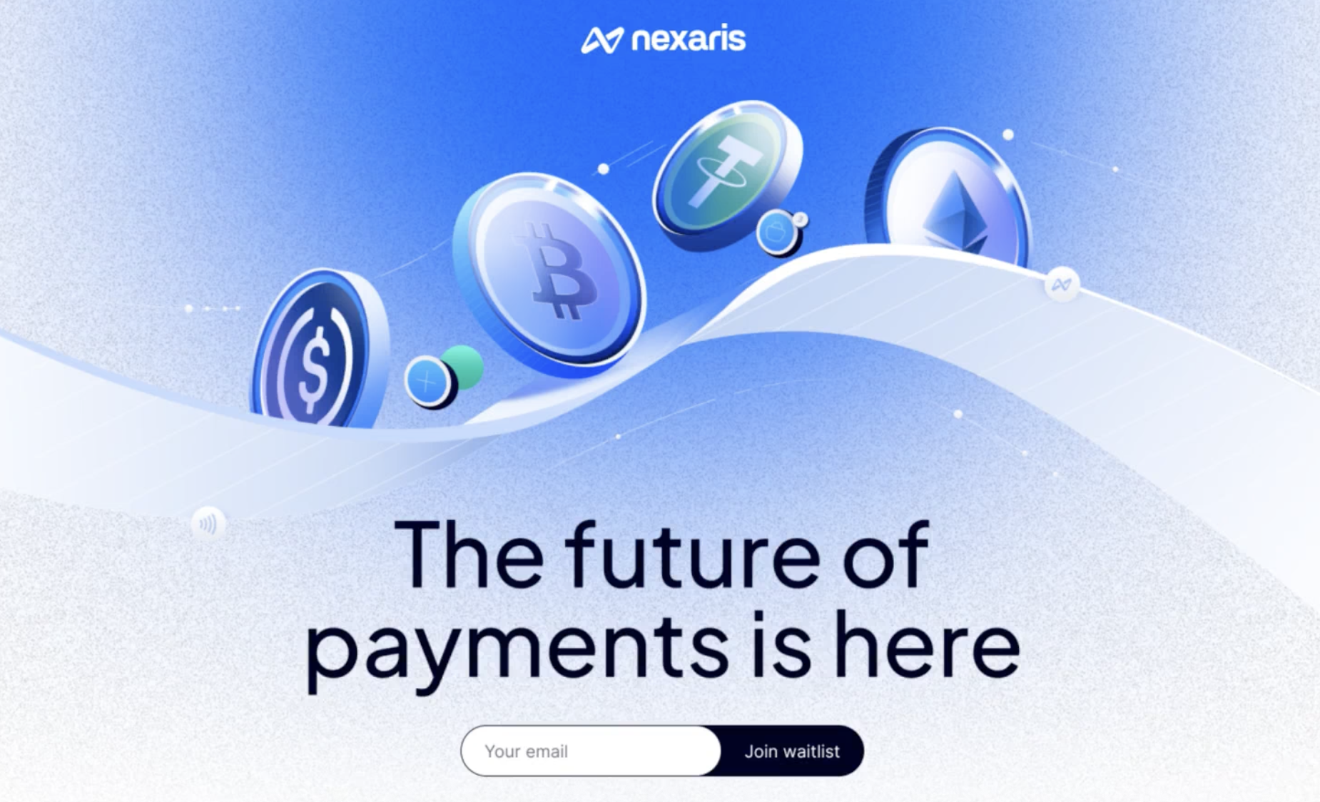 This design utilizes smooth, flowing gradients and circular elements to convey a sense of technological advancement and financial optimism. The visual language is clean, modern, and airy, effectively positioning the product as innovative and forward-thinking. The composition guides the eye upward along a dynamic, wave-like trajectory.