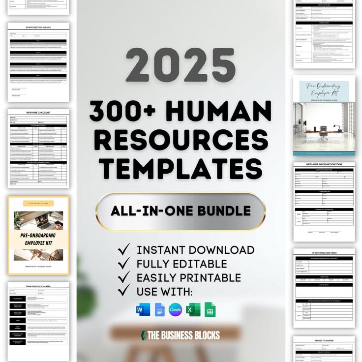 This is a highly professional and clean promotional graphic designed to market digital template bundles. The visual language relies heavily on negative space, clear hierarchy, and simple typography to convey organization and efficiency. It effectively positions the product as a comprehensive, ready-to-use solution for business professionals.