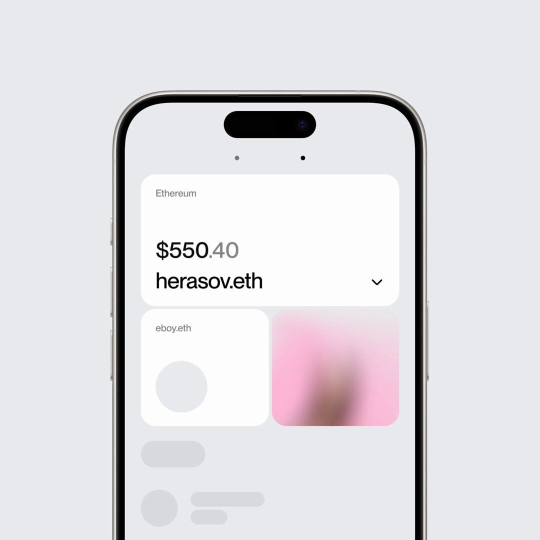 The design presents a clean, minimalist mobile interface focused on displaying cryptocurrency or digital asset information. It utilizes ample white space and subtle gradients to create a modern, trustworthy, and slightly ethereal feel.