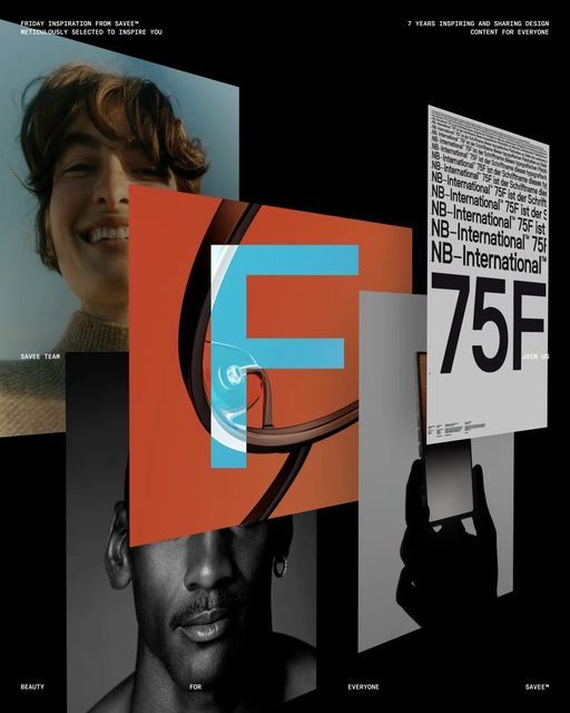 This is a high-contrast, modern design featuring overlapping geometric shapes and photographic elements. The composition uses strong blocks of color and negative space to create a dynamic, layered visual hierarchy.