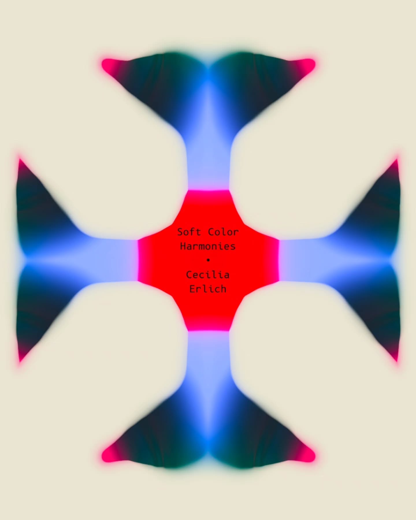 This is a striking abstract design characterized by strong radial symmetry and smooth color gradients. The visual language blends cool blues with vibrant magentas, creating a sense of depth and ethereal movement. The overall feel is sophisticated, balanced, and artistic.