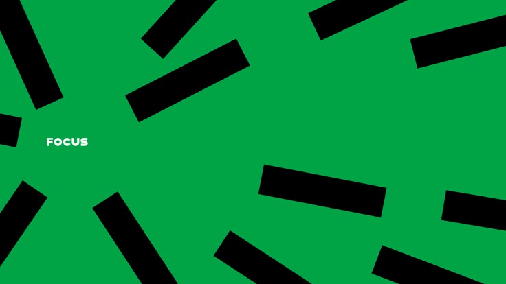 The image features a vibrant, high-contrast composition dominated by a bright green background intersected by diagonal black bars. The design is dynamic and abstract, suggesting movement or focus, utilizing strong geometric shapes to create visual tension.