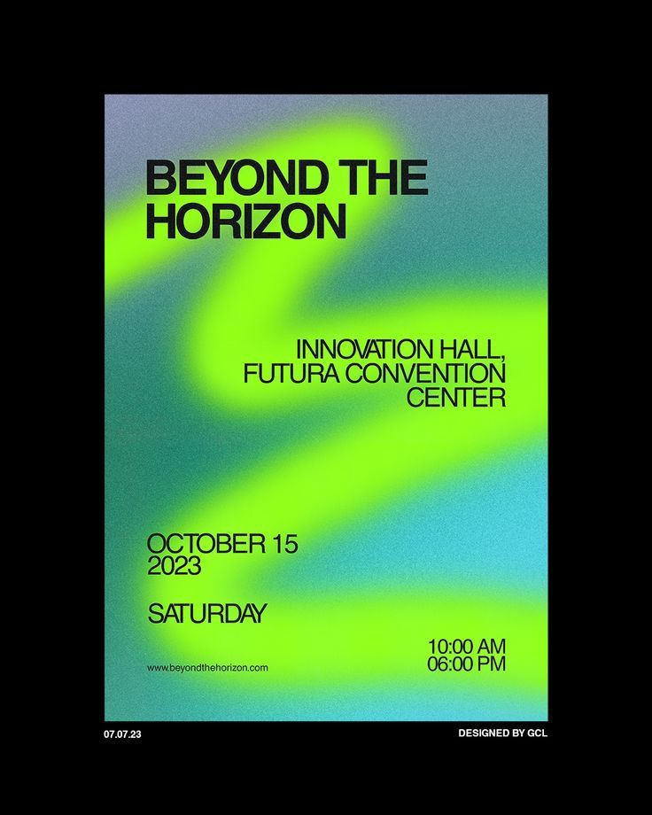 The design utilizes a vibrant, high-contrast gradient of neon yellow/green against a muted, cool blue-green background to create an energetic and modern feel. The composition is clean and centered, effectively drawing the eye toward the event details.