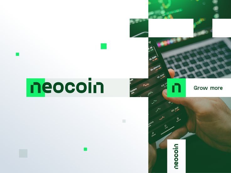 The image features a modern, clean, and tech-focused layout utilizing a bright white background contrasted with vibrant green accents. It employs geometric shapes and overlapping elements to create a dynamic, digital feel suitable for fintech or cryptocurrency branding.