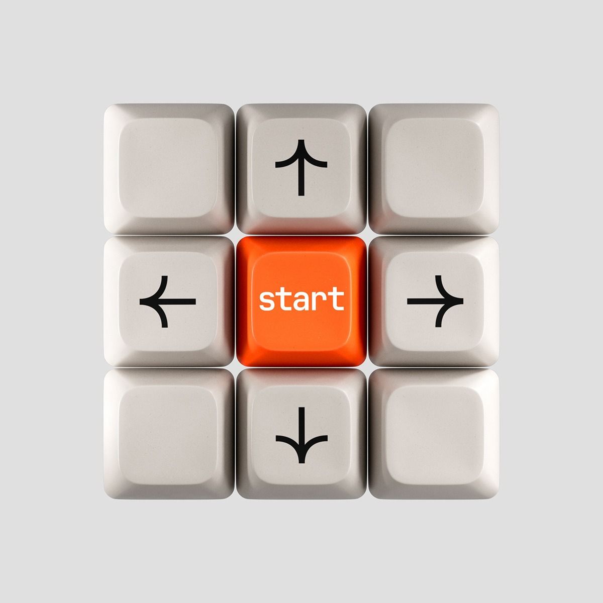 This design features a clean, minimalist user interface composed of tactile square buttons arranged in a grid. The visual language is highly functional and direct, relying on simple iconography and high contrast to guide user interaction. The overall feel is modern, precise, and focused on immediate action.