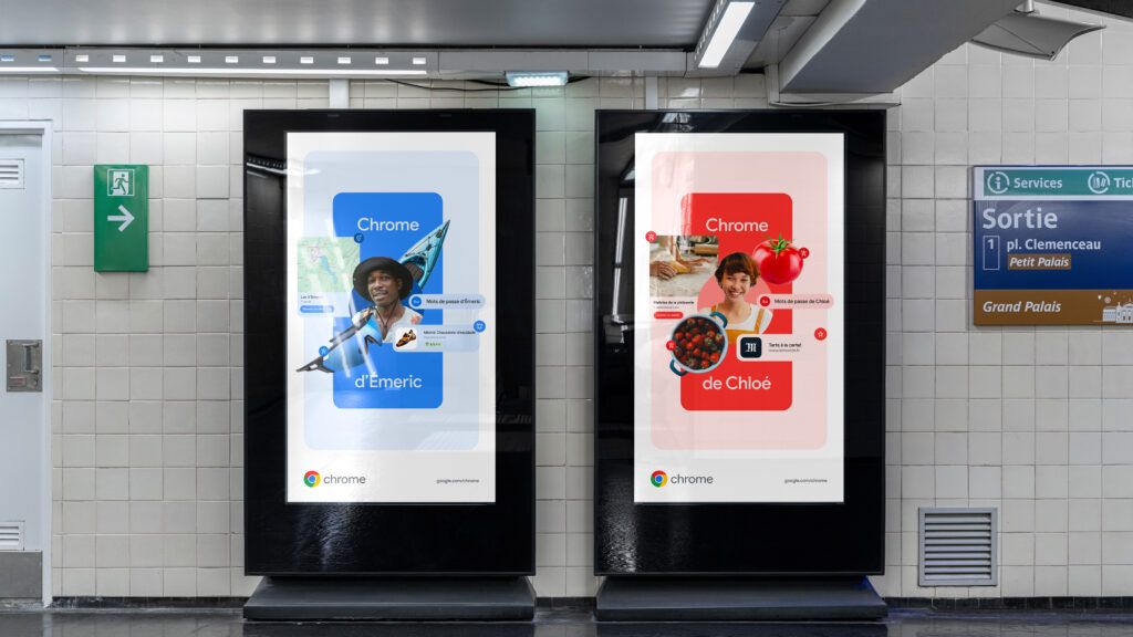 The image displays a modern, clean, and professional interior design featuring digital display panels mounted on a white tiled wall. The visual language is minimalist, relying on high contrast between the dark frames and the bright, colorful content displayed within. The overall feel is corporate, informative, and contemporary.