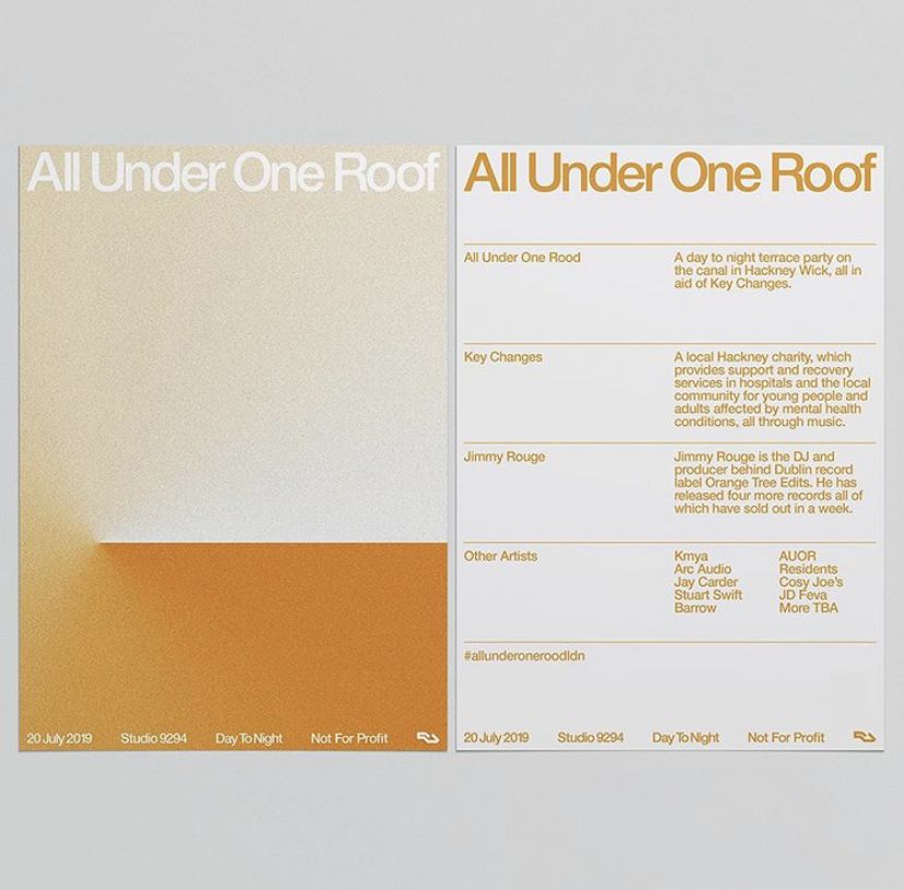 The design is clean, minimalist, and modern, utilizing a stark two-tone color scheme to present event or performance information. The layout is balanced and uses ample white space, conveying a professional and organized feel.