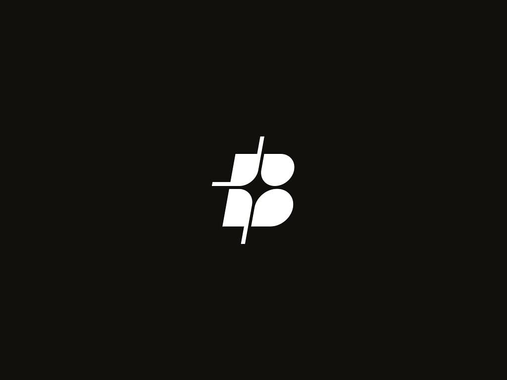 This is a highly minimalist logo design utilizing stark contrast between white and black. The visual language relies on clean geometric shapes and negative space to create a sophisticated and modern identity.