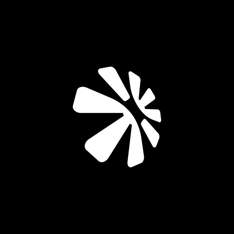 A minimalist geometric logo featuring a radial starburst or pinwheel pattern composed of white rounded rectangular segments arranged in a circular formation against a solid black background. The design employs negative space and rotational symmetry to create a dynamic, modern mark with clean, contemporary aesthetics.