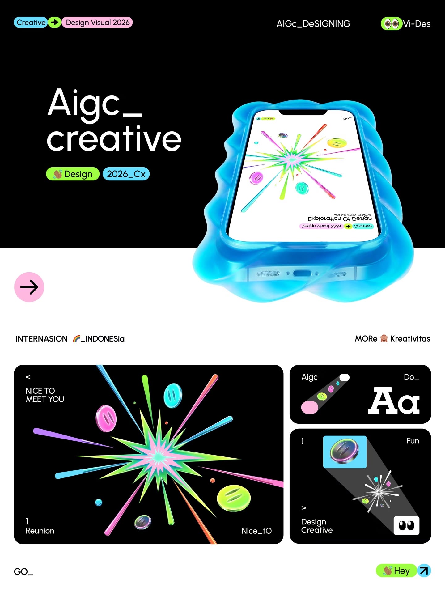 The image presents a clean, modern interface design concept, likely for a mobile application or digital product. It utilizes bright, vibrant colors and a glossy, translucent aesthetic to convey innovation and user-friendliness.