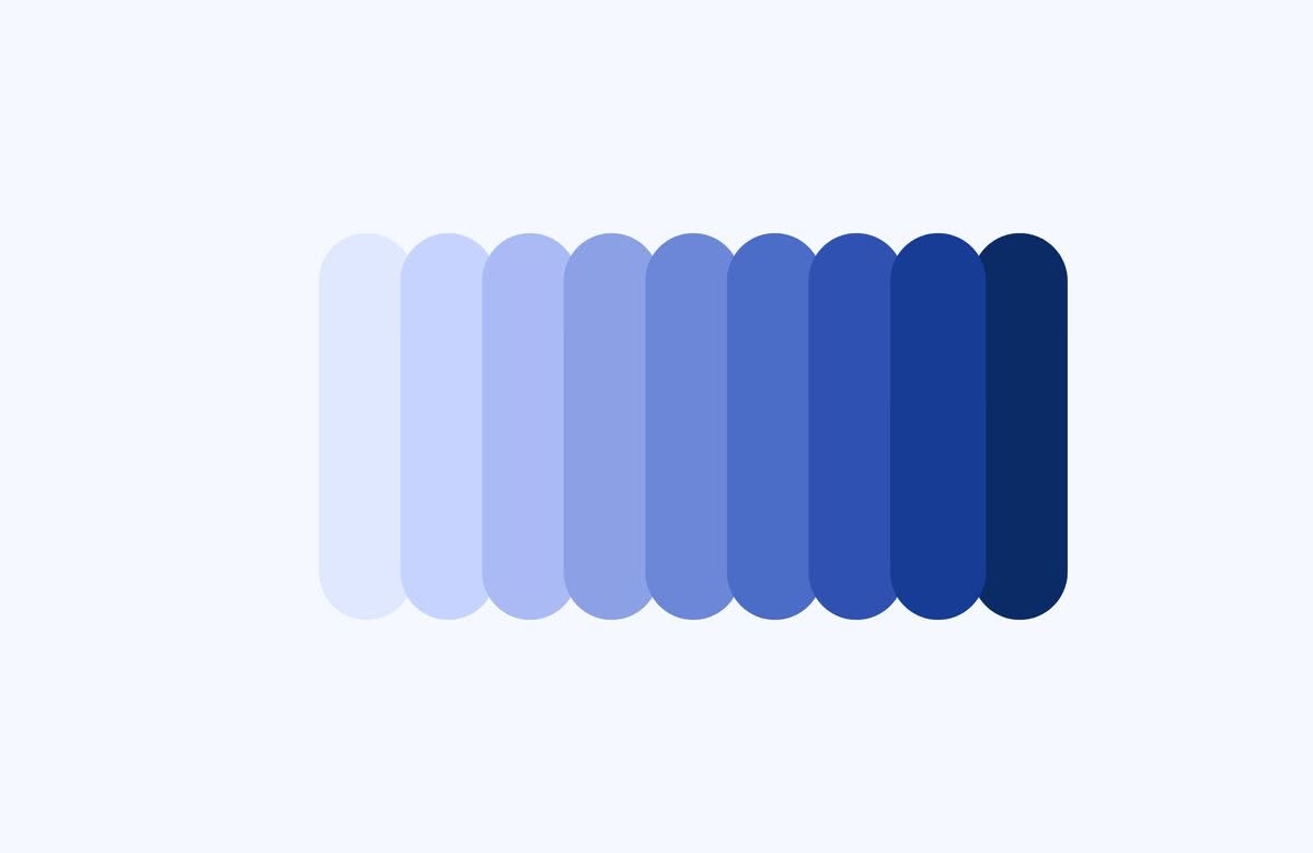 This design utilizes a subtle linear progression of monochromatic blue tones to create a rhythmic and clean visual experience. The visual language is minimalist and modern, focusing entirely on the transition of hue across a row of uniform vertical elements. The overall feel is calm, organized, and sophisticated.