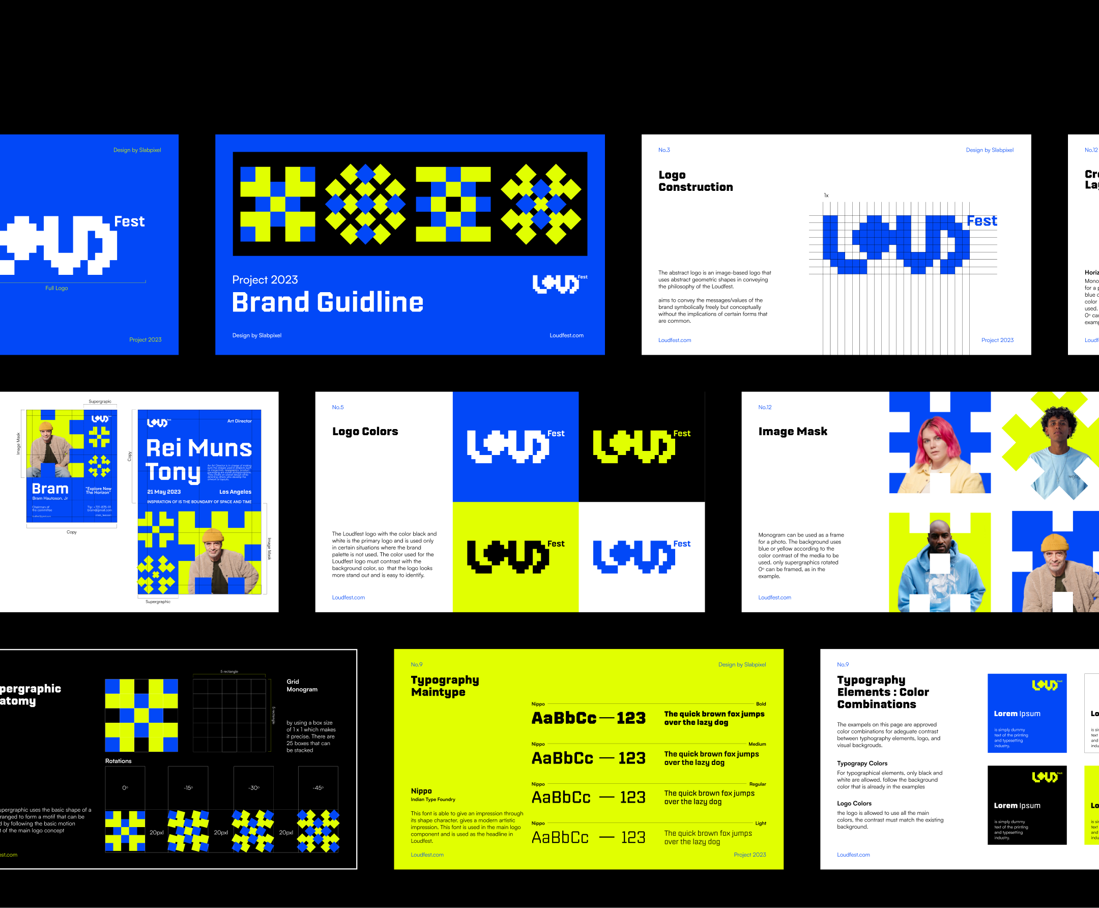 This collection showcases a highly structured and modern branding system, emphasizing geometric shapes and high contrast. The visual language is clean, professional, and relies heavily on strong typography and a limited, impactful color palette to establish a clear corporate identity.