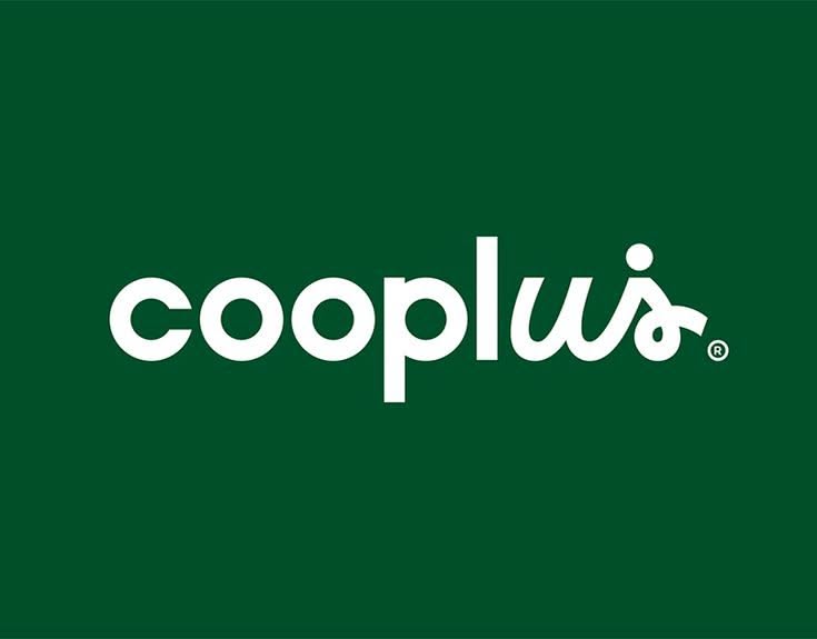 A clean, modern logo featuring the word 'cooplus' with a distinctive typographic treatment that blends sans-serif and script elements. The design uses a bold white wordmark against a rich forest green background, creating strong contrast and professional appeal.