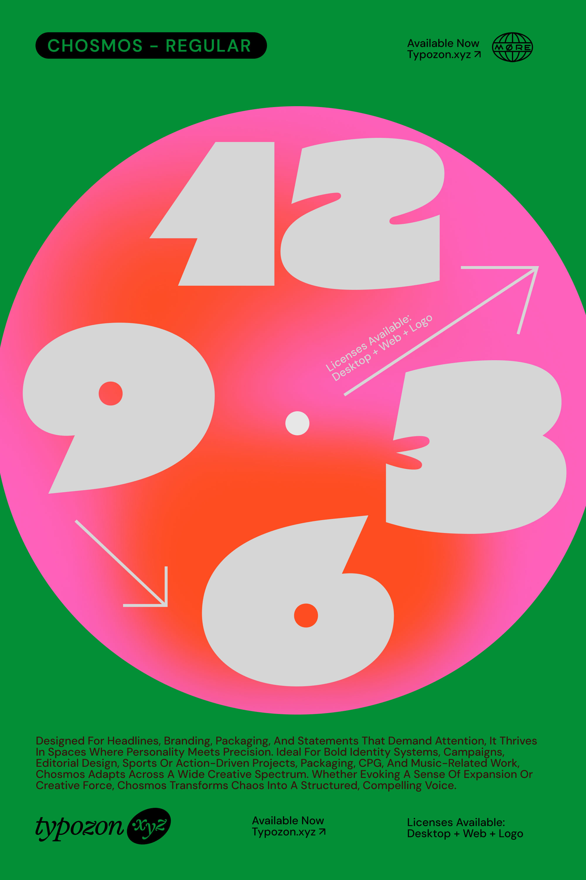A vibrant, contemporary typographic poster featuring large numerals arranged in a circular composition against a bold gradient background. The design employs a modern, playful aesthetic with geometric forms and a striking color transition from hot pink to coral-orange, creating dynamic visual energy.