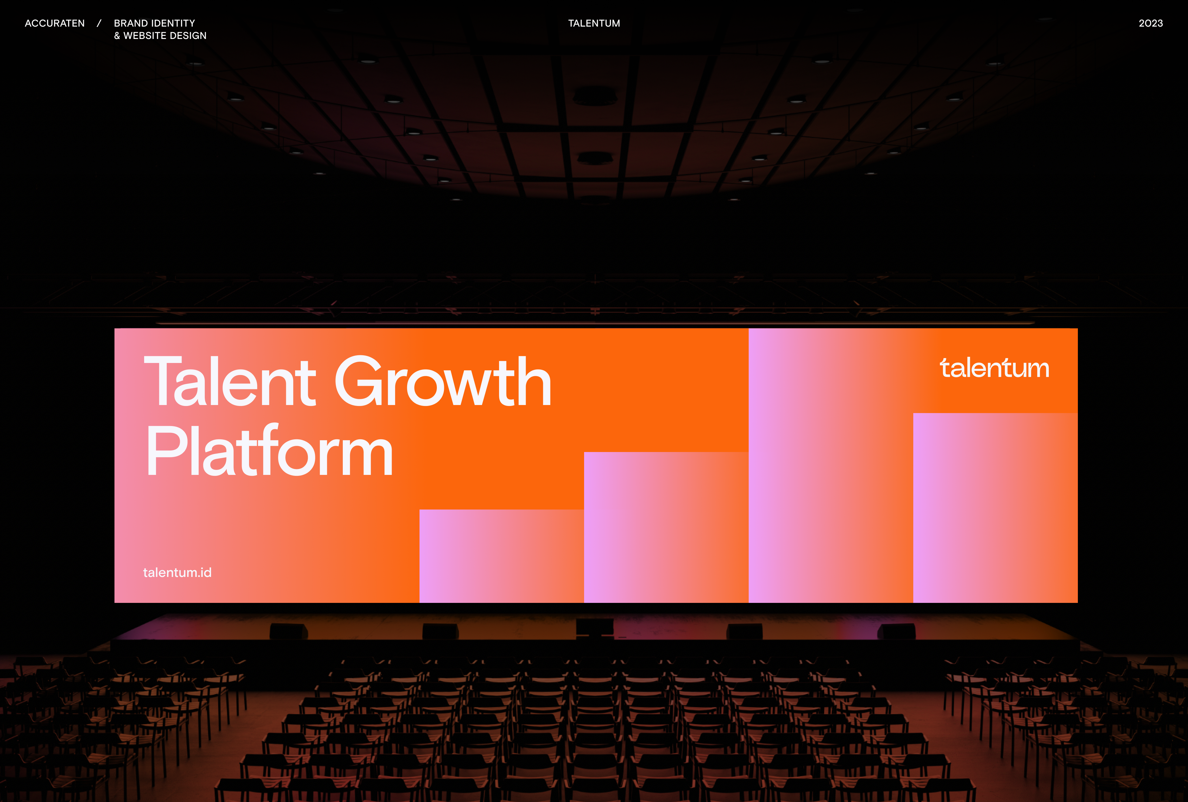 The image presents a modern, high-tech presentation or conference stage design characterized by a strong use of warm, vibrant gradients and clean geometric blocks. The visual language is professional and forward-thinking, utilizing a dark background to make the illuminated elements pop.