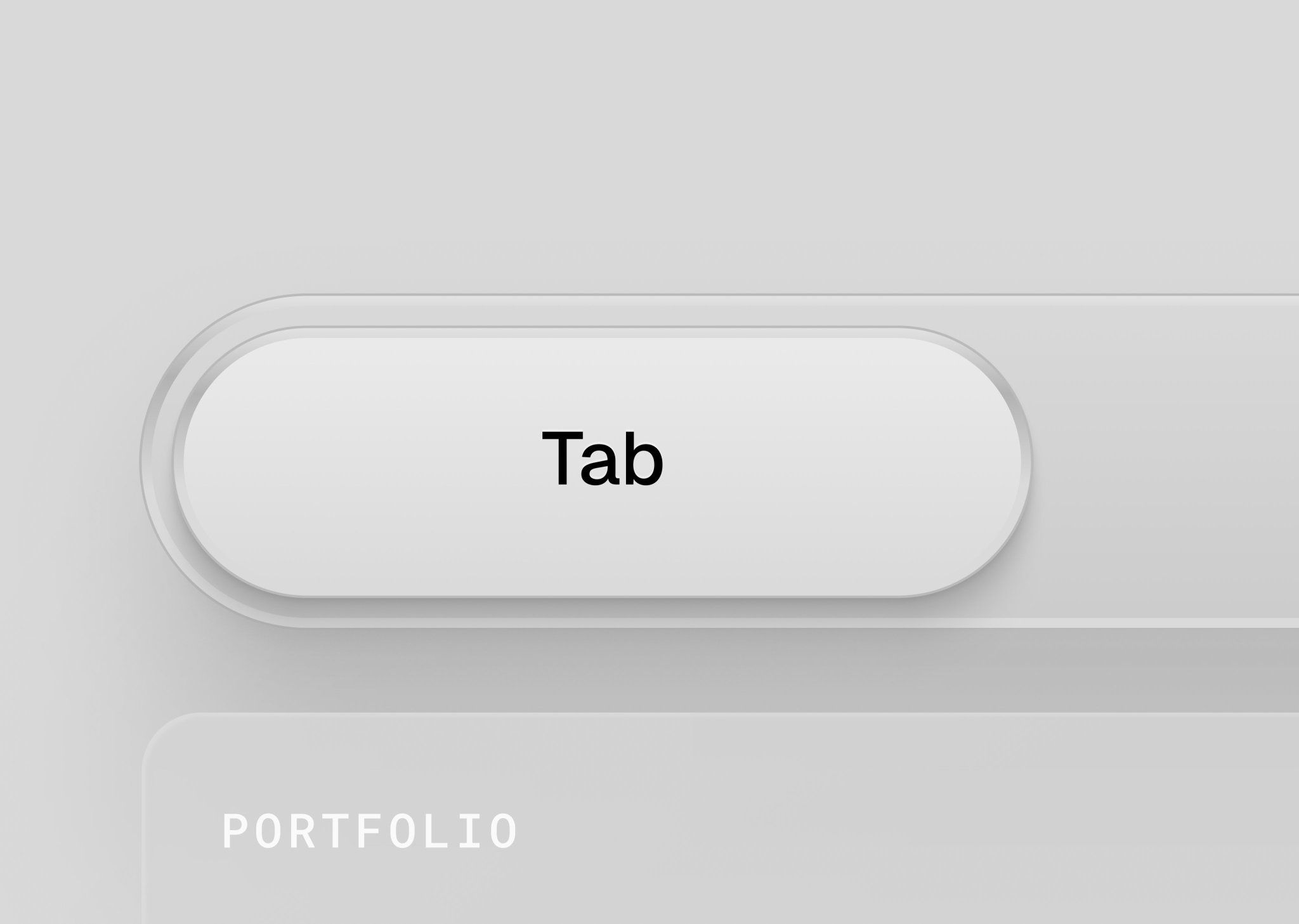 The image displays a clean, minimalist user interface design featuring two distinct, rounded buttons or tabs against a light gray background. The visual language is modern and subtle, relying heavily on negative space and soft shadows to define interactive elements.