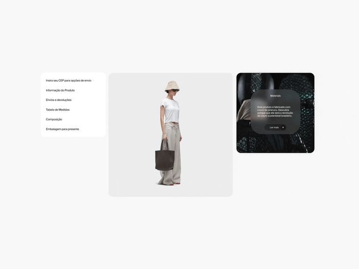 This design utilizes a clean, minimalist aesthetic typical of modern e-commerce platforms, focusing on clear information hierarchy and high visual clarity. The layout is structured using distinct cards to separate product details, creating a professional and organized user experience.