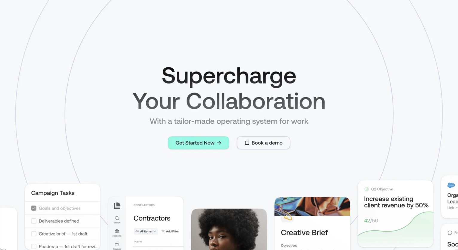 The image presents a clean, minimalist landing page design focused on a clear call to action. It uses ample white space and simple typography to convey a professional, modern, and straightforward service offering.