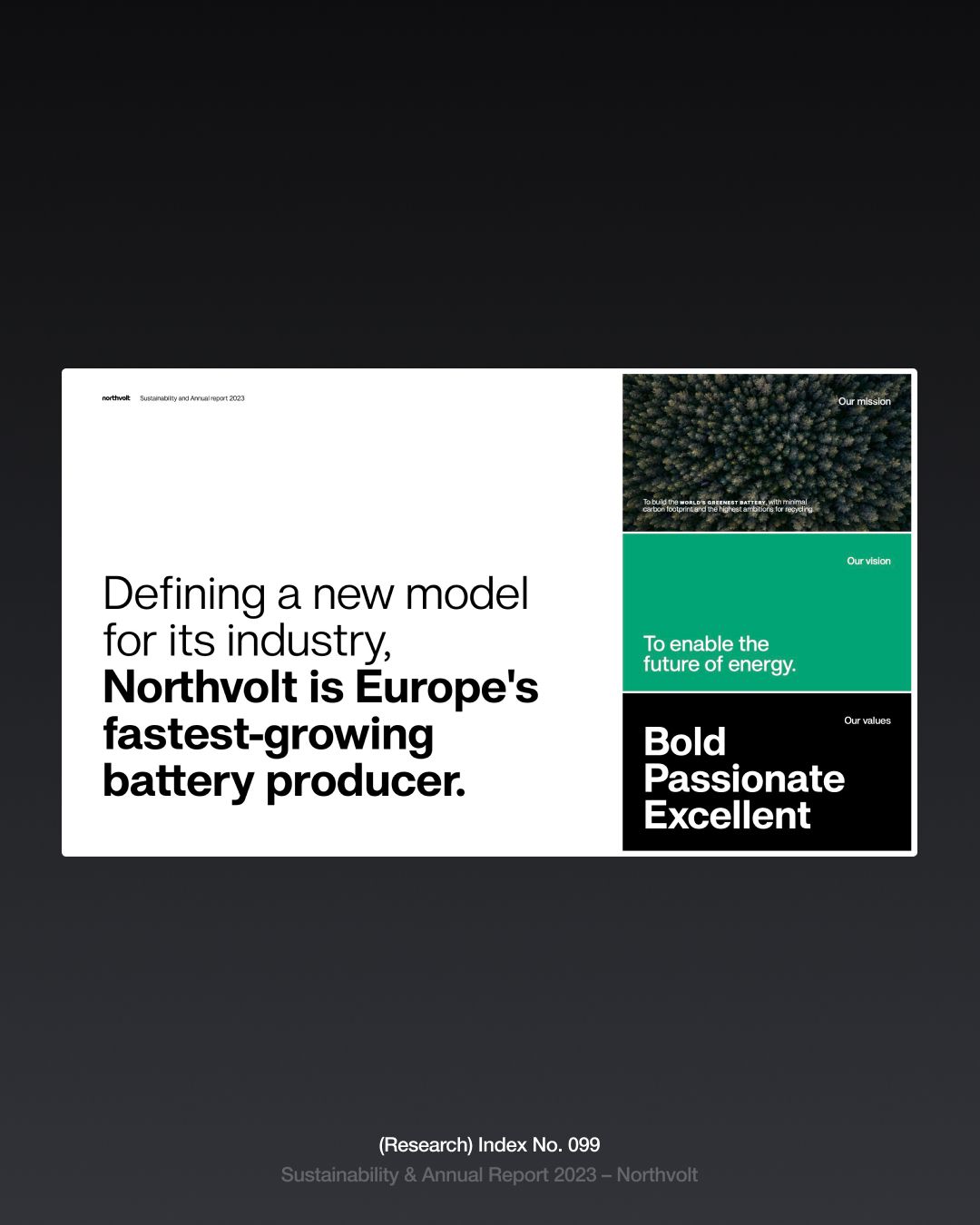 The design employs a stark, high-contrast visual language characterized by large white typography against a deep black background. The layout is clean and modern, using negative space effectively to draw attention to the key message and brand positioning.