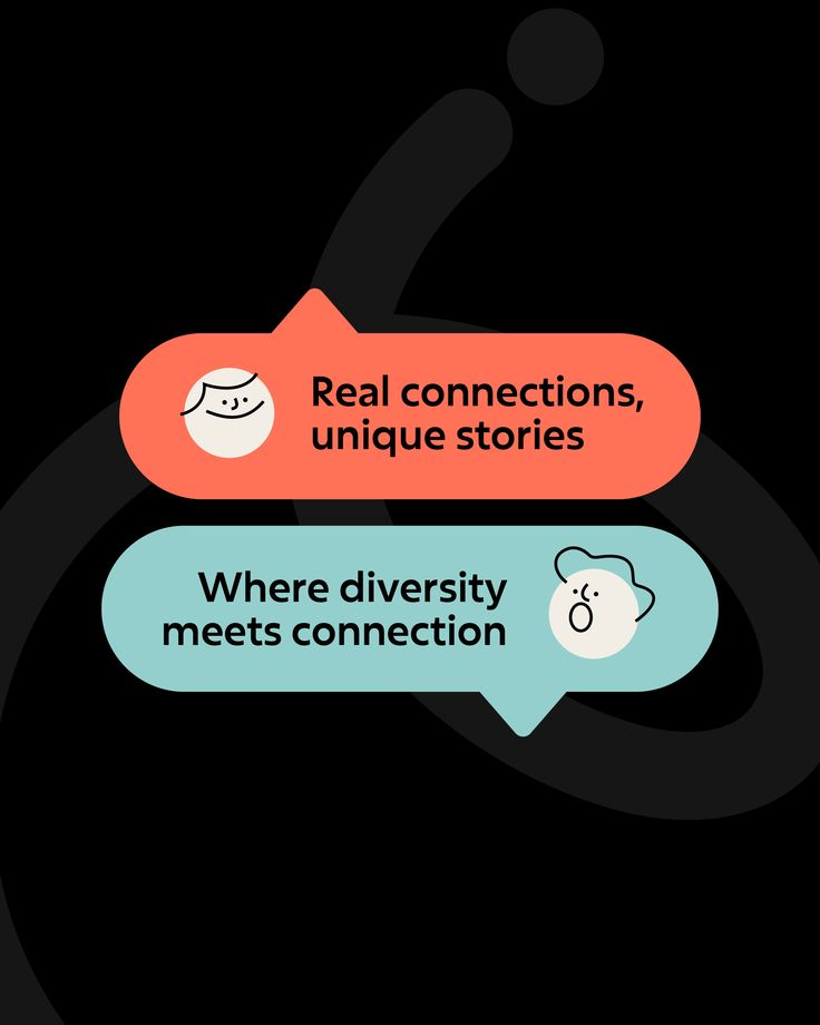 This design utilizes a clean, modern flat design aesthetic with organic, rounded shapes to convey themes of connection and diversity. The visual language is warm yet professional, using contrasting colors against a stark black background to draw attention to the core messages.