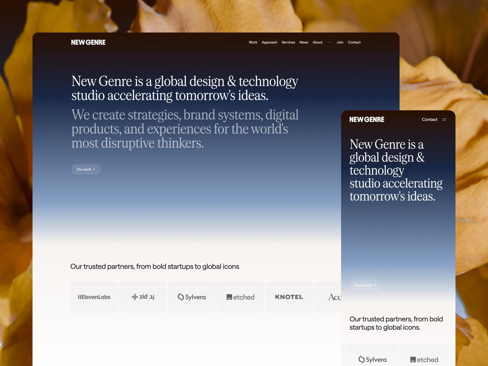 The design is clean, modern, and professional, utilizing a dark, muted color palette with ample white space to convey sophistication and clarity. The layout is minimalist, focusing attention on the core mission statement and partner logos.
