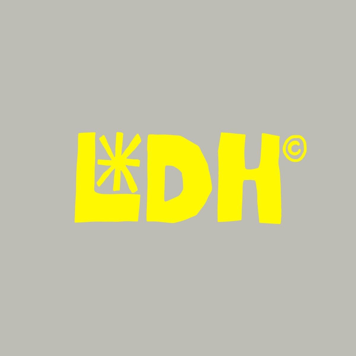 The logo features bold, capitalized yellow lettering for 'LDH' with a distinct asterisk-like symbol preceding the text and a small circle mark following it. The design is clean, modern, and relies on high contrast between the bright yellow and the muted gray background.