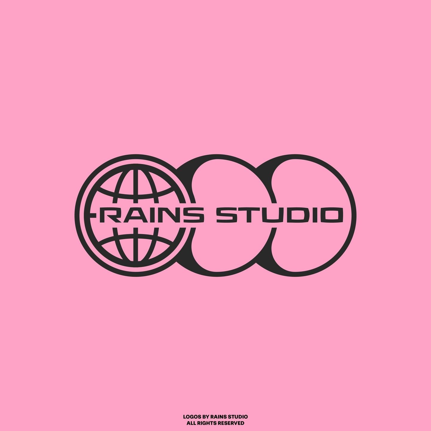 This logo design utilizes a minimalist, monochromatic approach with a clean, modern aesthetic. It employs overlapping circular elements to create a cohesive and symbolic mark for the brand 'RAINS STUDIO,' suggesting depth and interconnectedness.