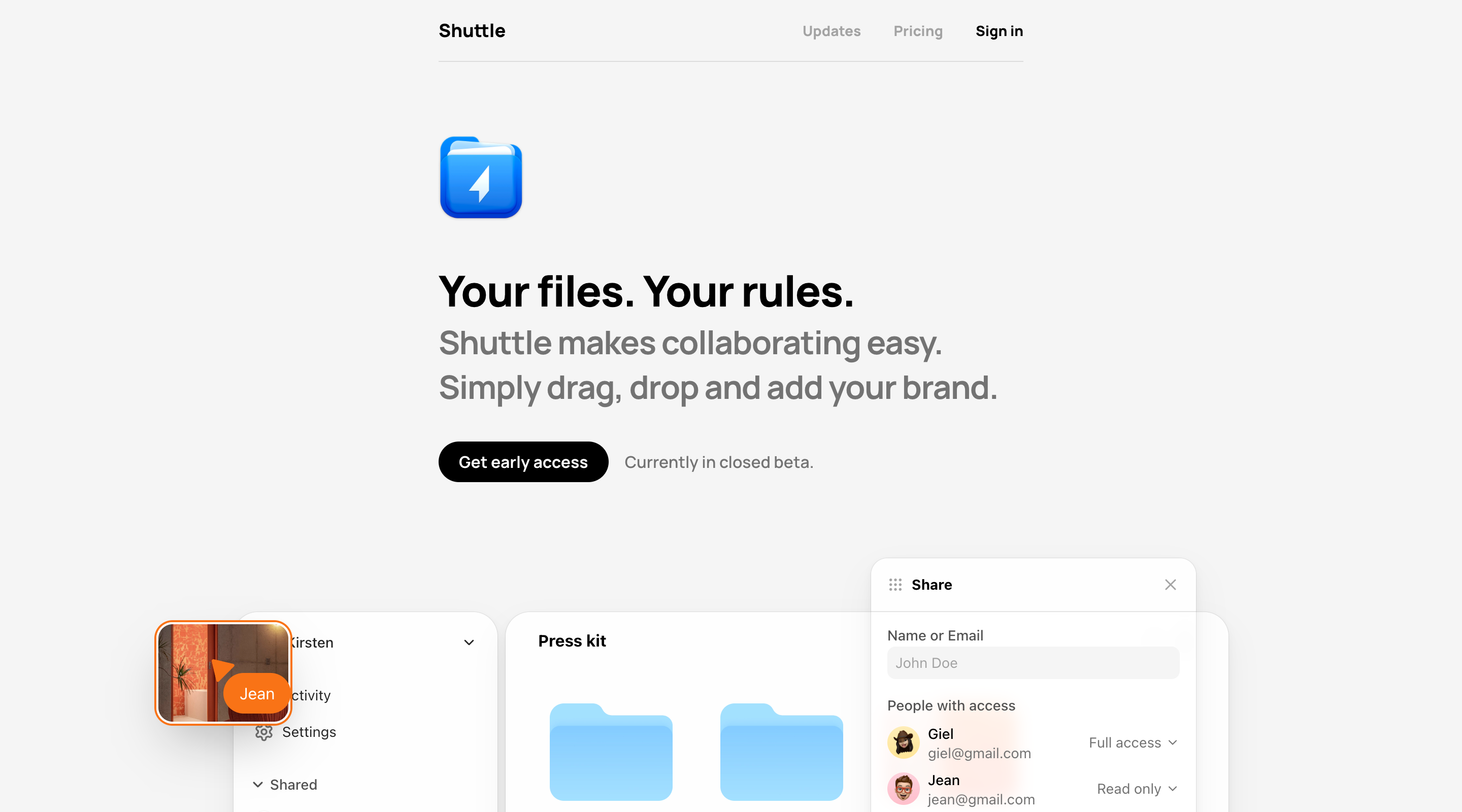 The design embodies a modern, professional software aesthetic characterized by clean lines and ample white space. It uses simple iconography and clear typography to establish a high-utility, collaborative tool feel with a strong emphasis on straightforward functionality.