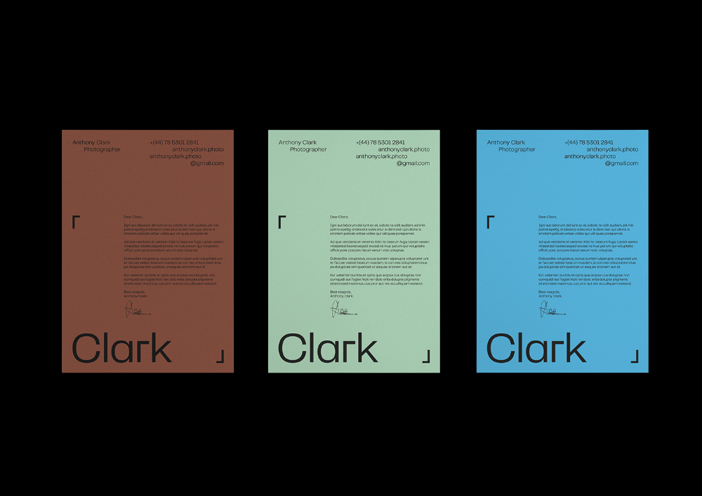 This design utilizes a strong contrast between deep black and light text, creating a highly sophisticated and minimalist visual hierarchy. The layout is clean and structured, relying on negative space to emphasize the individual sections and professional contact information.