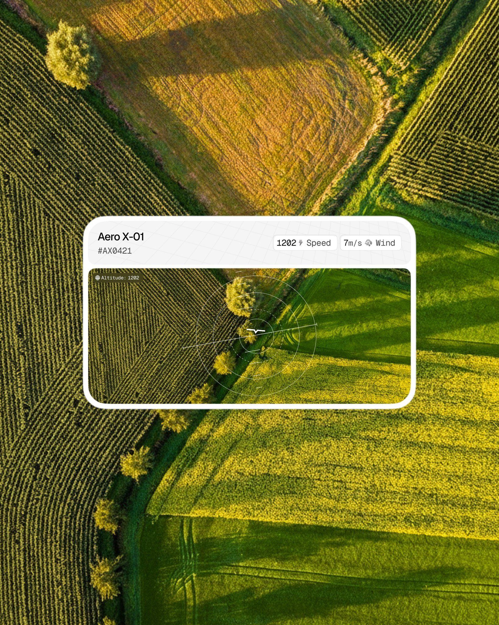 This image blends high-resolution agricultural photography with minimalist technical user interface elements, creating a sense of precise remote sensing and expansive natural beauty. The visual language is dominated by the contrast between organic textures and crisp, analytical overlays that highlight data collection.