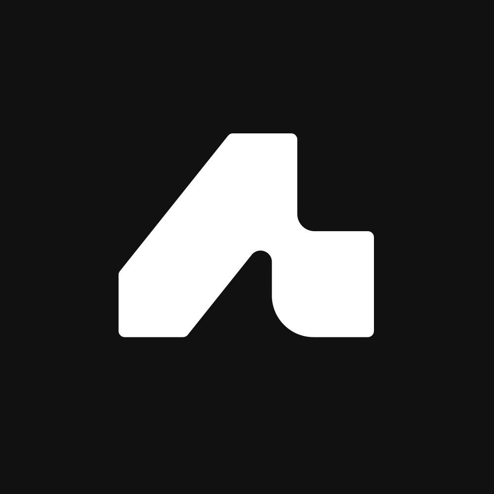 This is a minimalist, abstract logo featuring a clean, geometric shape that suggests an upward movement or a stylized letterform. The design relies on negative space and solid white against a dark background to convey modernity and simplicity.