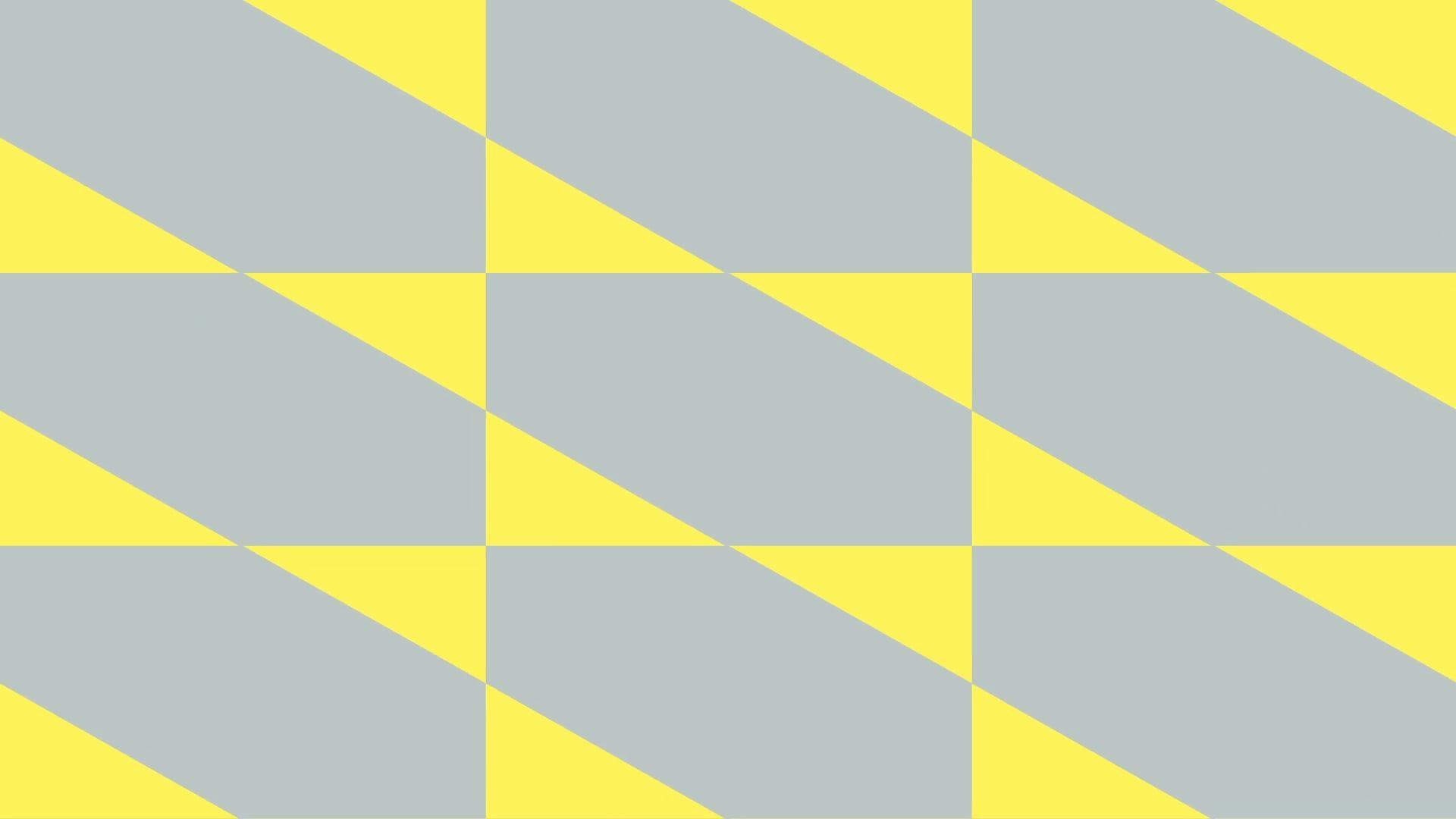 A geometric abstract pattern featuring alternating triangular shapes in bright yellow and muted gray-blue, creating a dynamic diagonal rhythm across the composition. The design employs a clean, minimalist aesthetic with precise mathematical divisions and a strong sense of movement through color contrast.