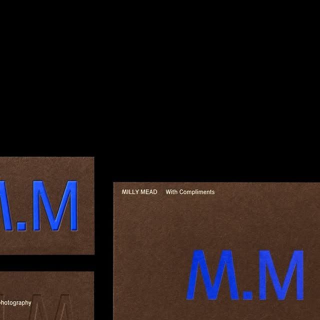 This design exemplifies minimalist and sophisticated branding, utilizing a warm, earthy tone contrasted sharply with cool blue typography. The visual language relies heavily on negative space and precise alignment to create a sense of luxury and quiet professionalism.