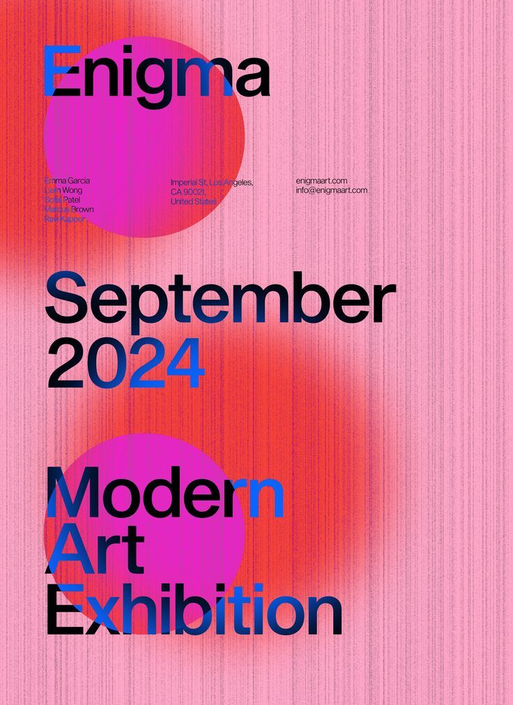 A vibrant modern art exhibition poster featuring bold typography and geometric shapes with a contemporary aesthetic. The design employs a striking color gradient background with overlapping circular forms, creating visual depth and movement. The layout balances text hierarchy with abstract visual elements in a distinctly avant-garde style.