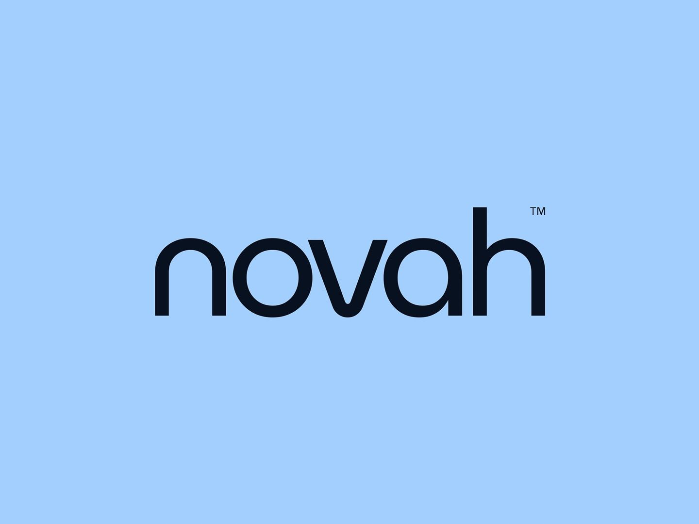 A minimalist brand identity featuring the word 'novah' in a clean, modern sans-serif typeface against a soft periwinkle blue background. The design emphasizes simplicity and contemporary aesthetics with ample negative space and a trademark symbol, suggesting a tech or lifestyle brand.
