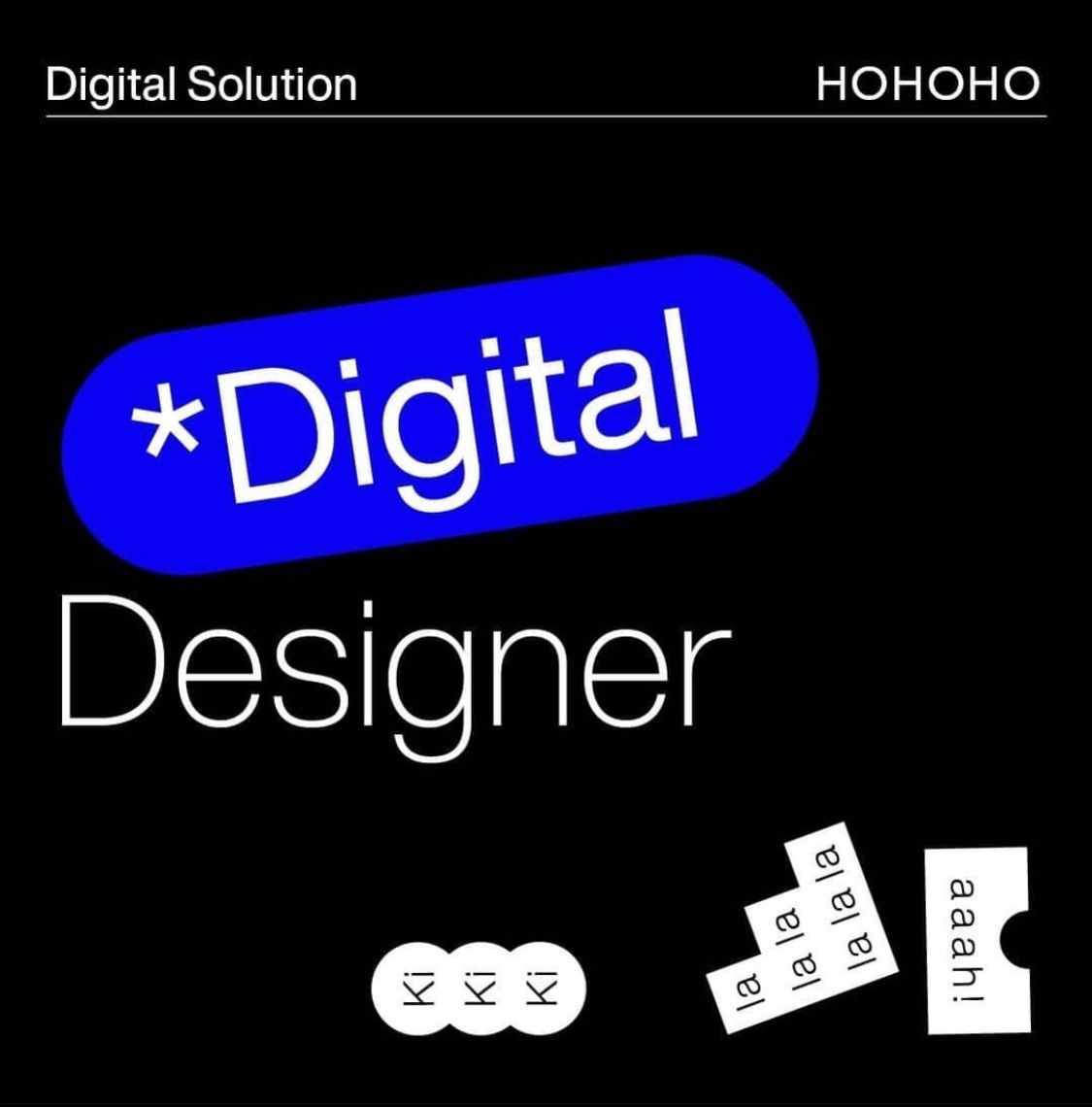 This design utilizes a high-contrast, minimalist approach, employing bold blue shapes against a stark black background to emphasize digital concepts. The visual language is clean and modern, relying on strong negative space and clear typography to establish a professional and focused tone.