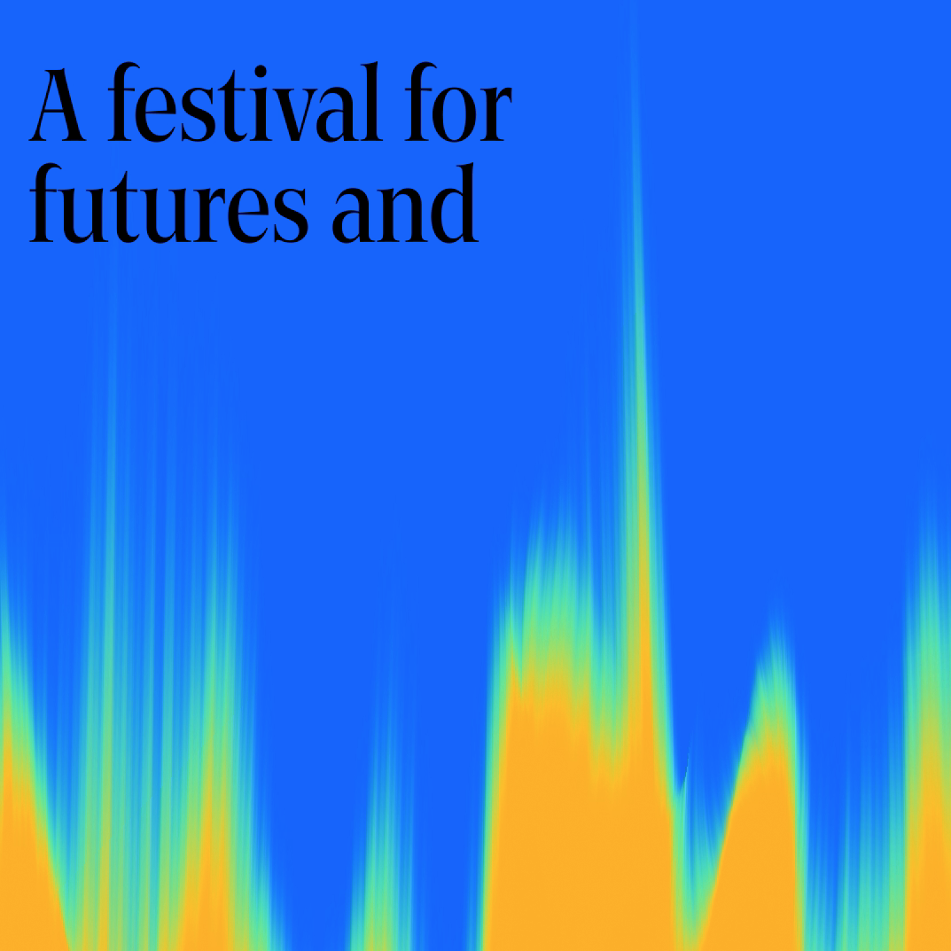 The image features a vibrant, abstract vertical composition dominated by bright blues and intense gradients of yellow and green, suggesting energy, growth, or light emanating upwards. The design uses fluid, almost liquid-like forms to create a dynamic and optimistic visual experience.