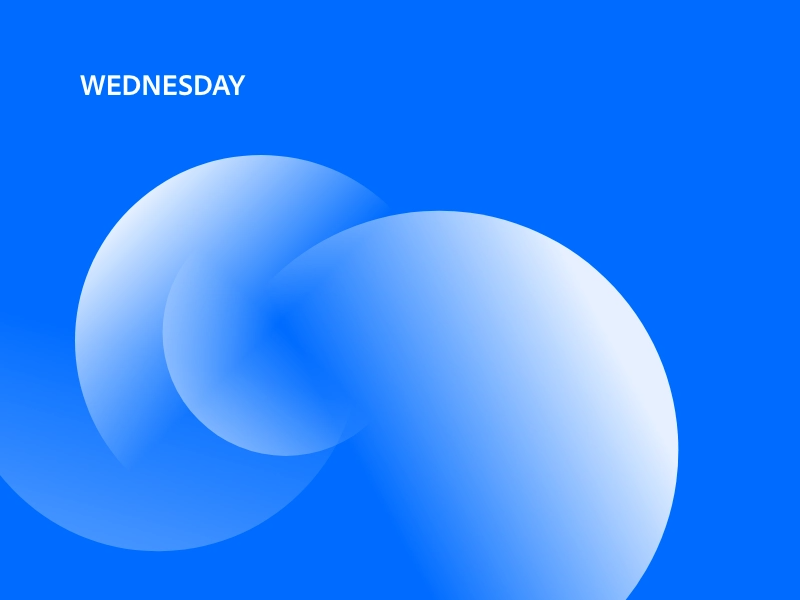 A minimalist design featuring overlapping translucent circular forms with soft gradient transitions against a vibrant blue background. The composition uses frosted glass morphism effects to create depth and visual interest, with clean typography positioned in the upper left.