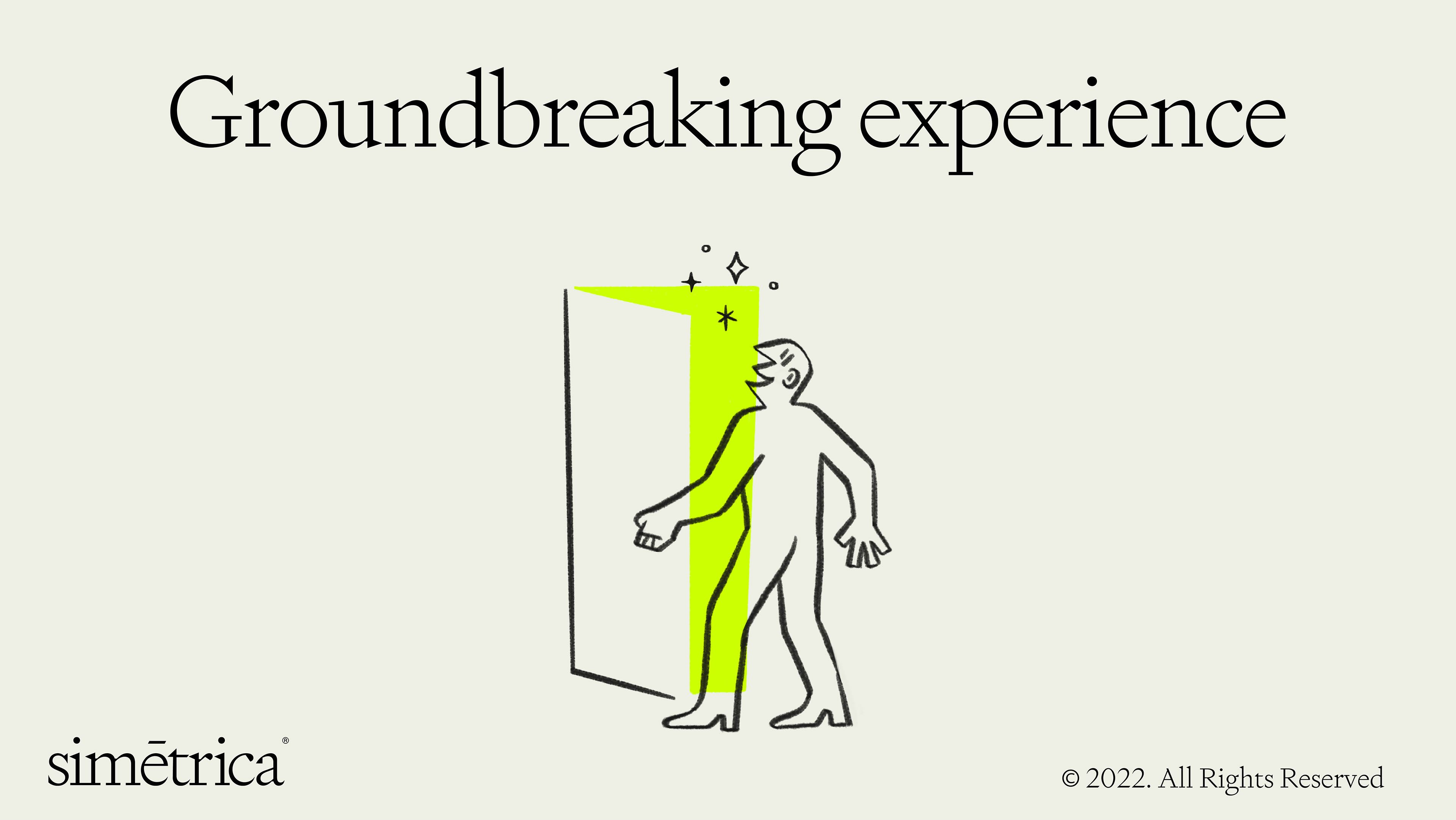 The design is minimalist and clean, using simple line art to convey a concept related to 'groundbreaking experience.' It employs a stark contrast between the solid form and the bright, emanating light to create a sense of breakthrough or innovation.