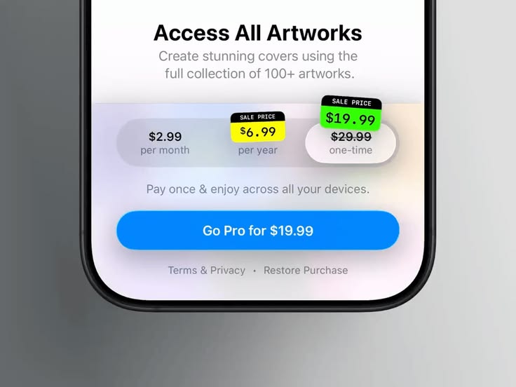 This is a clean, modern subscription or access screen designed to encourage a purchase. It uses high contrast and clear pricing tiers to present value propositions effectively.