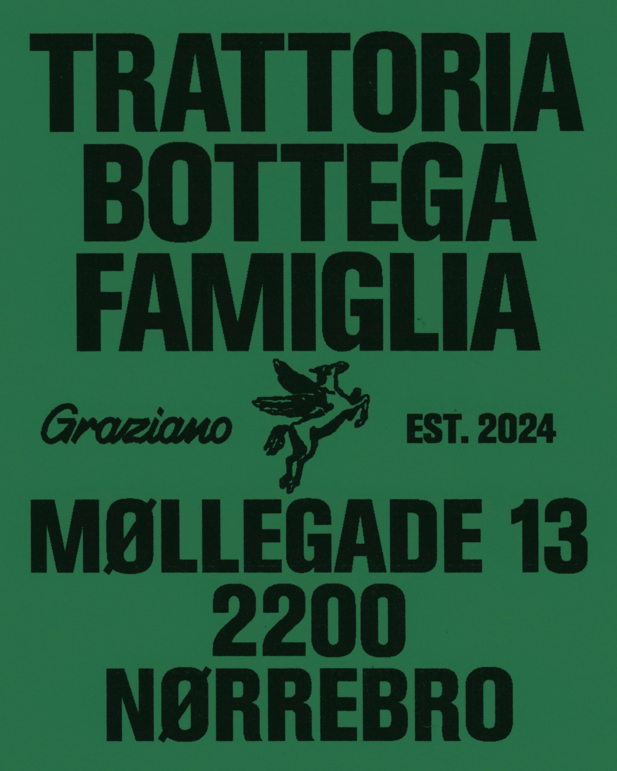 The design employs a stark, high-contrast, and utilitarian aesthetic typical of traditional signage or branding. It uses bold, all-caps typography against a muted olive green background to convey a sense of established tradition and directness.