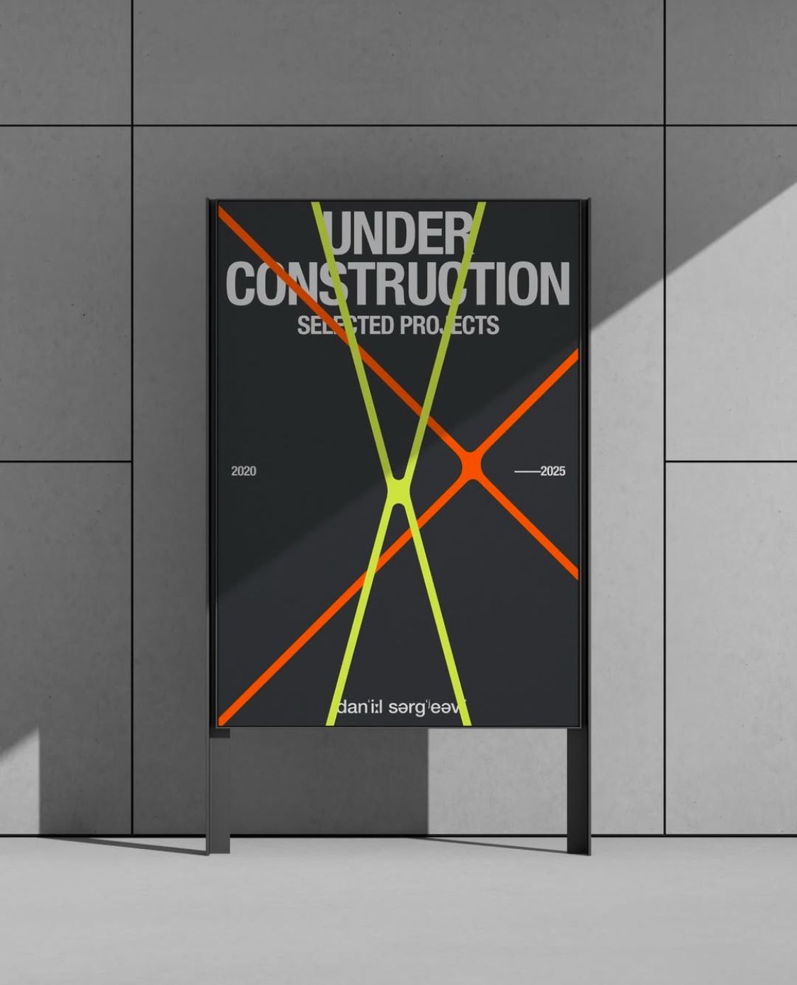 The design is minimalist and modern, utilizing a stark black background contrasted with vibrant lines of orange and lime green to denote progression or time. It conveys a sense of structured planning and forward movement through its clean, geometric composition.