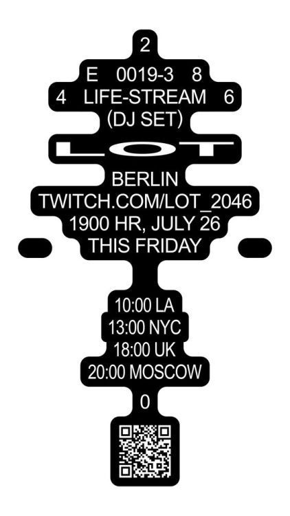 A monochromatic event poster with a bold, geometric design featuring stacked rounded rectangles and modular typography. The layout uses a vertical axis with symmetrical elements, creating a tech-forward aesthetic that emphasizes information hierarchy through scale and spacing. The design combines brutalist typography with contemporary digital culture elements.