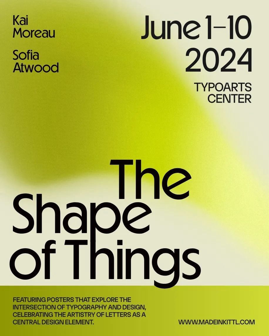 A contemporary exhibition poster with a minimalist aesthetic featuring a vibrant lime-to-cream gradient background. The design emphasizes bold typography as the primary visual element, with clean sans-serif letterforms dominating the composition. The layout balances negative space with strategic text placement, creating a modern and sophisticated visual language.