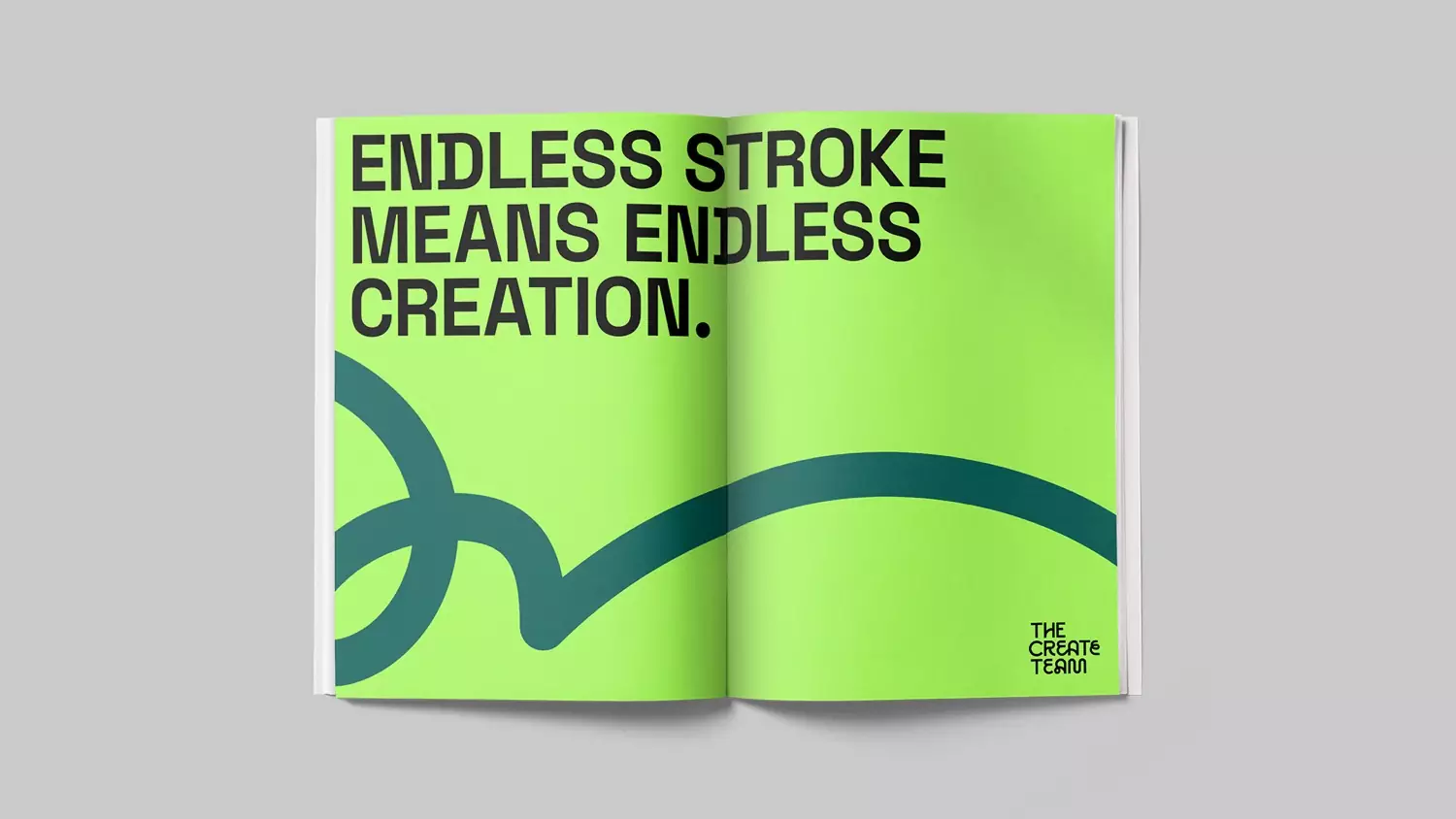 This design utilizes a high-contrast, fresh palette and dynamic organic lines to convey a message about continuous creativity. The visual language is modern and minimalist, using bold typography against a vibrant background to create an optimistic and energetic feel.