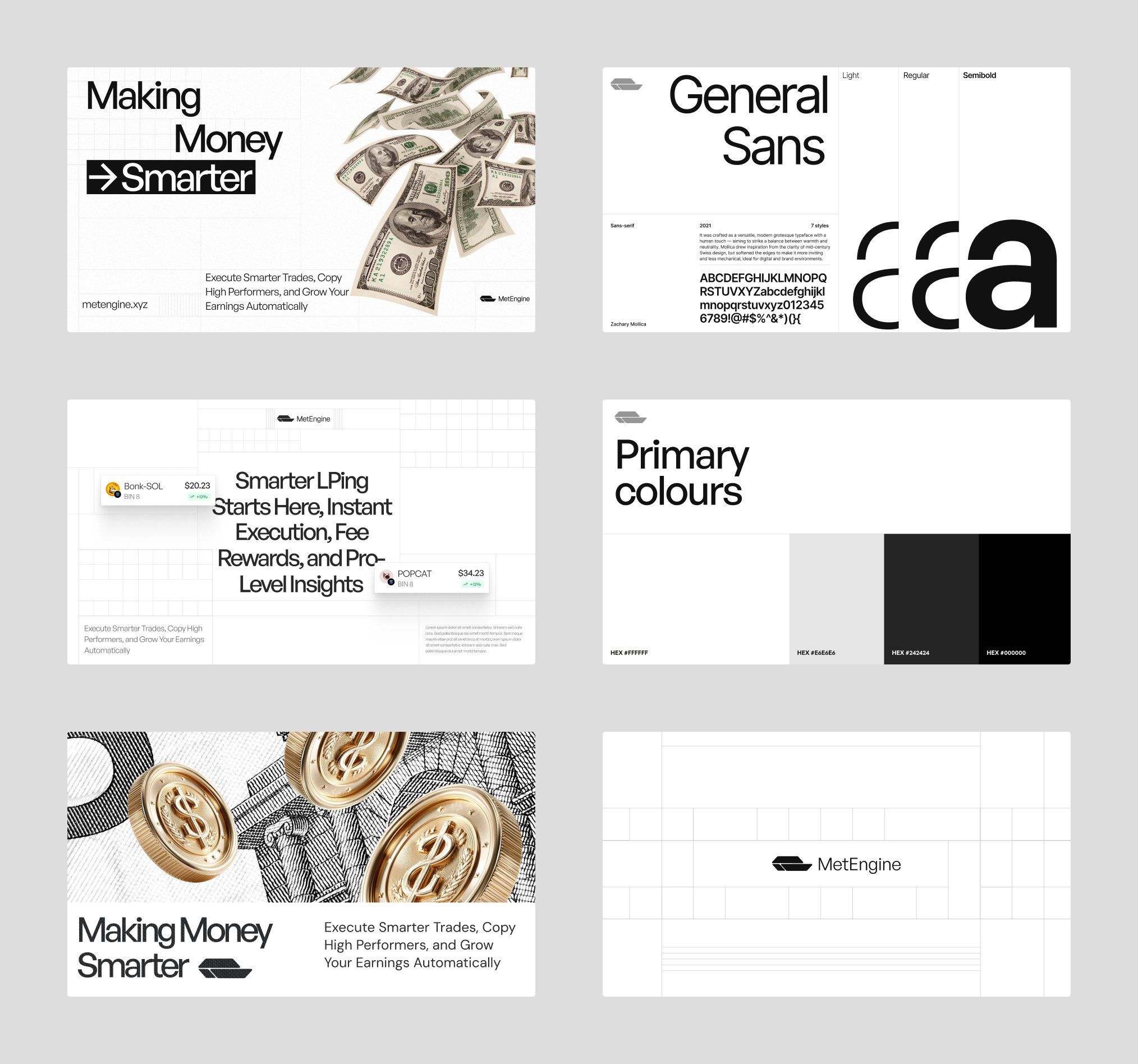 This collection demonstrates a highly professional and modern design aesthetic characterized by clean lines, strong typography, and strategic use of negative space. The visual language is minimalist and structured, effectively conveying trust and precision through a sophisticated monochromatic palette.