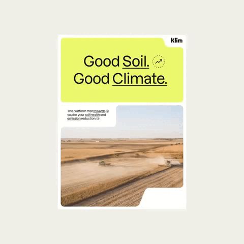 This design employs a clean, modern aesthetic pairing bold typography with natural photography to promote an environmental platform. The visual language is grounded and direct, using contrasting colors to highlight the message about soil health and climate.