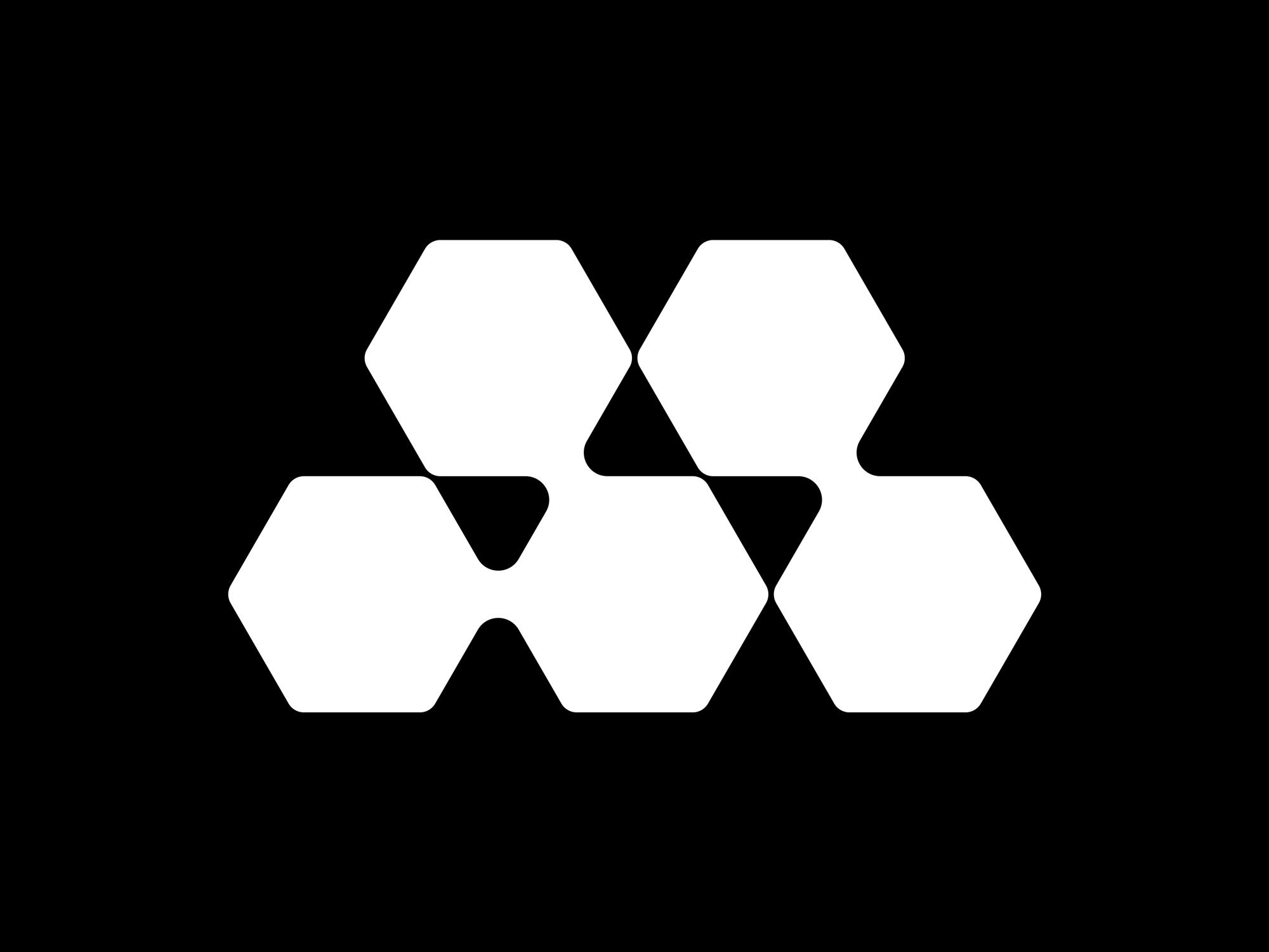 This logo utilizes a clean, geometric design based on interlocking hexagonal shapes to create a unified mark. The visual language is highly minimalist and relies entirely on negative space and sharp lines for impact. It conveys a sense of structure, precision, and modern technological sophistication.