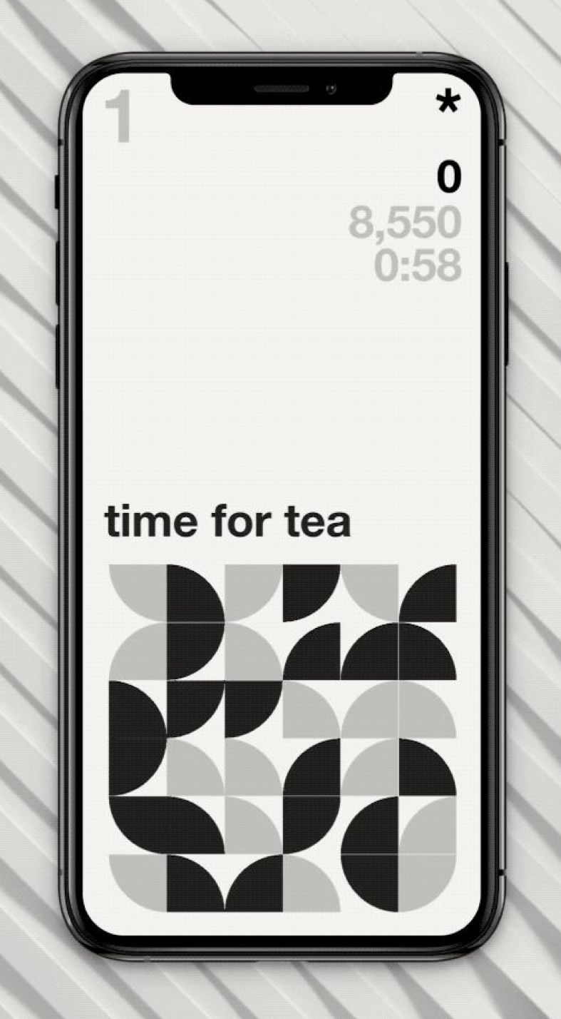 This is a minimalist, clean user interface design featuring a stark white background contrasted with black elements. The layout is highly structured, presenting numerical data and an abstract pattern in a modern, high-contrast aesthetic.