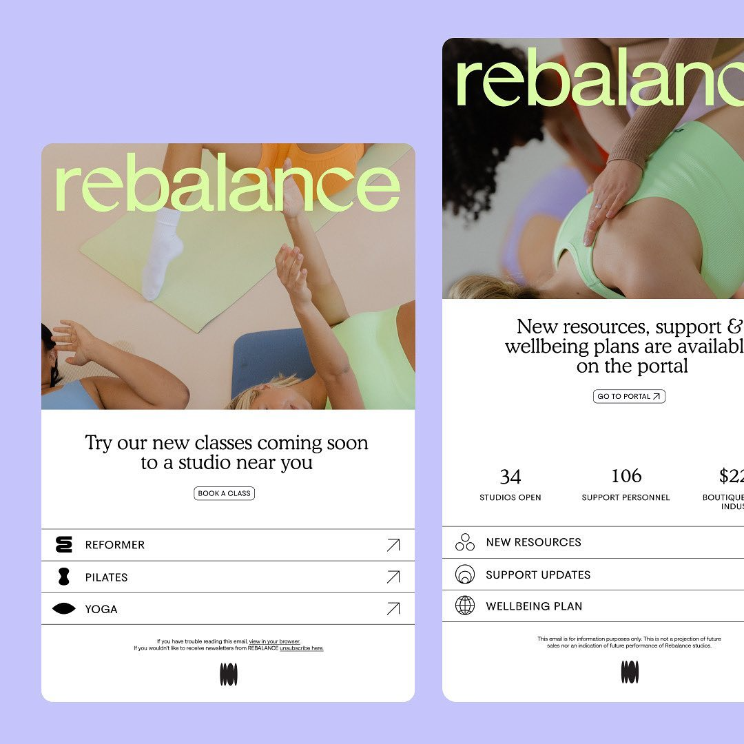 The image presents a clean, modern, and wellness-focused visual identity, utilizing soft pastel tones and high-quality photography to convey a sense of calm and professional service. The design balances clear calls to action with aspirational imagery typical of a fitness or therapy studio.